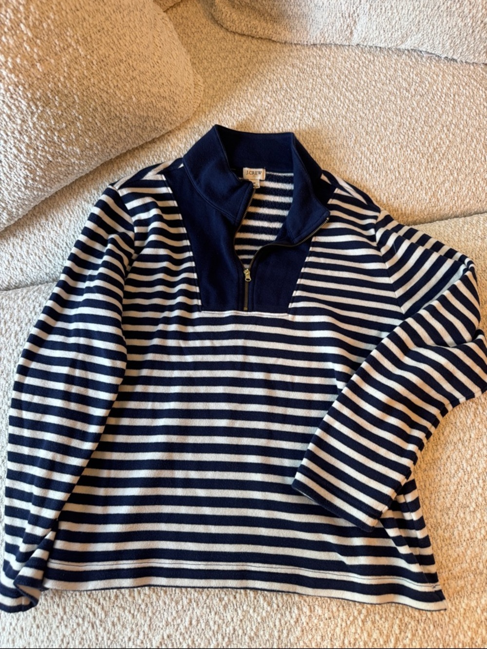 J. Crew Navy and White Striped Quarter-Zip Pullover